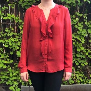loft long sleeve blouse - orange/red in color